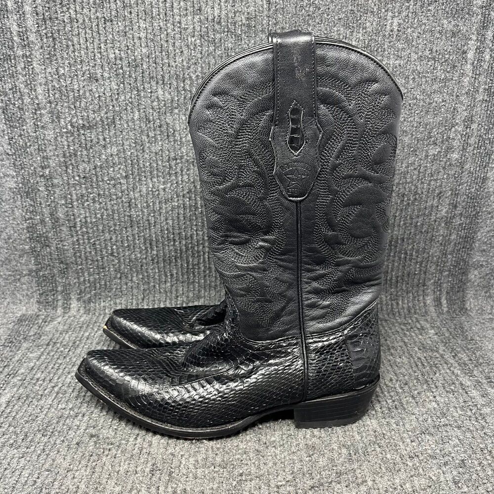 Los Altos Genuine Python Snakeskin Leather Black Western Cowboy Boots Men 6.5 EE - Picture 3 of 10